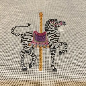 Whimsical Zebra Carousel Needlepoint Canvas